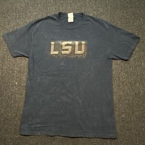 LSU Spell-Out Tiger Football College Team Graphic T-Shirt Sz L Distressed‎